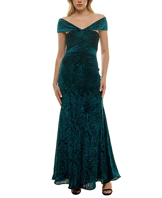 Taylor Women's Off-The-Shoulder Textured Velvet Gown