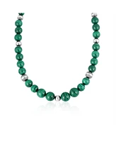 American West Jewelry Sterling Silver and Graduated Malachite Gemstone Bead Necklace, 17 Inches