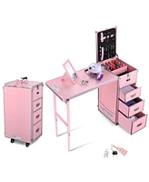 Byootique Nail Desk Mobile Station Rolling Makeup Manicure Table Nail Artist