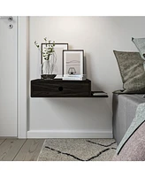 Woodek Black Hardwood Nightstand with an Open Shelf on the Right and a Drawer - Side Table for Bedroom