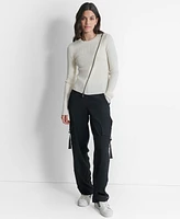 Dkny Women's Ribbed Asymmetrical-Zip Sweater