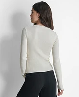 Dkny Women's Ribbed Asymmetrical-Zip Sweater