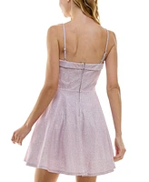 City Studios Juniors' Straight-Neck Bow-Trim Skater Dress
