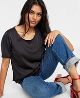 On 34th Women's Satin Relaxed Short-Sleeve Top, Created for Macy's