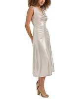 kensie Women's Metallic-Sheen Cowl-Neck Midi Dress