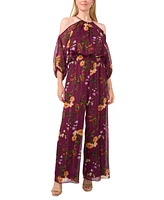 Msk Women's Floral-Print Cold-Shoulder Jumpsuit