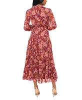 Msk Women's Floral-Print Tie-Neck Maxi Dress