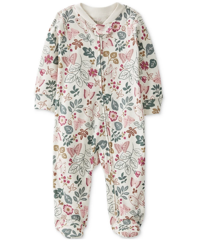 Little Planet by Carter's Baby Girls Cotton Sleep & Play Botanical Butterfly Footed Pajamas