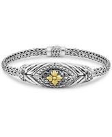 Devata Bali Flower with Dragon Bone Chain Bracelet in Sterling Silver and 18K Gold