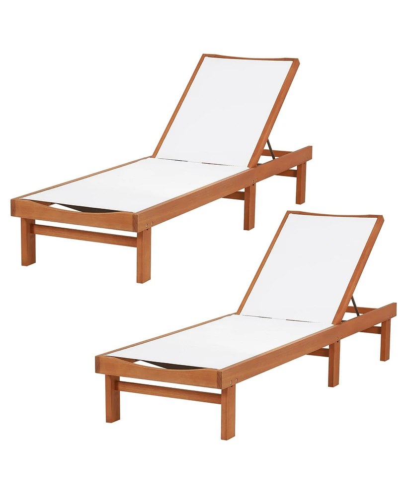 Gymax 2PCS Patio Wooden Chaise Lounge Chair Recliner w/ Adjustable Backrest