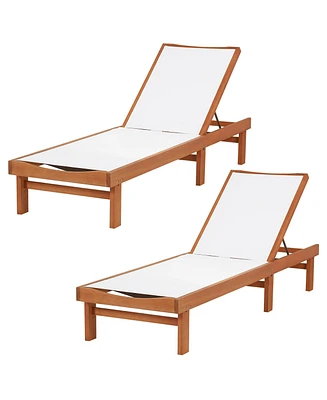 Gymax 2PCS Patio Wooden Chaise Lounge Chair Recliner w/ Adjustable Backrest