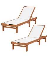 Gymax 2PCS Patio Wooden Chaise Lounge Chair Recliner w/ Adjustable Backrest