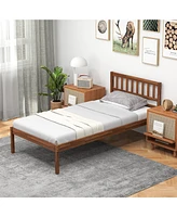 Sugift Twin Size Wood Bed Frame with Headboard and Slat Support