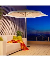 Jonathan Y 9ft 2-Tone Solar Led Patio Umbrella, 12 LEDs, Auto-Tilt, Crank, Uv Protection