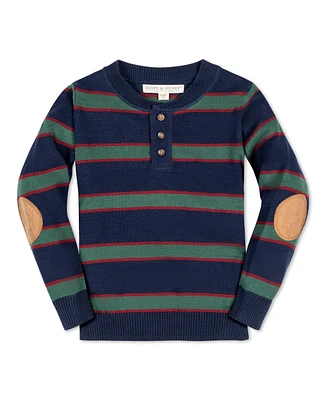 Hope & Henry Boys Organic Long Sleeve Henley Pullover Sweater with Elbow Patches