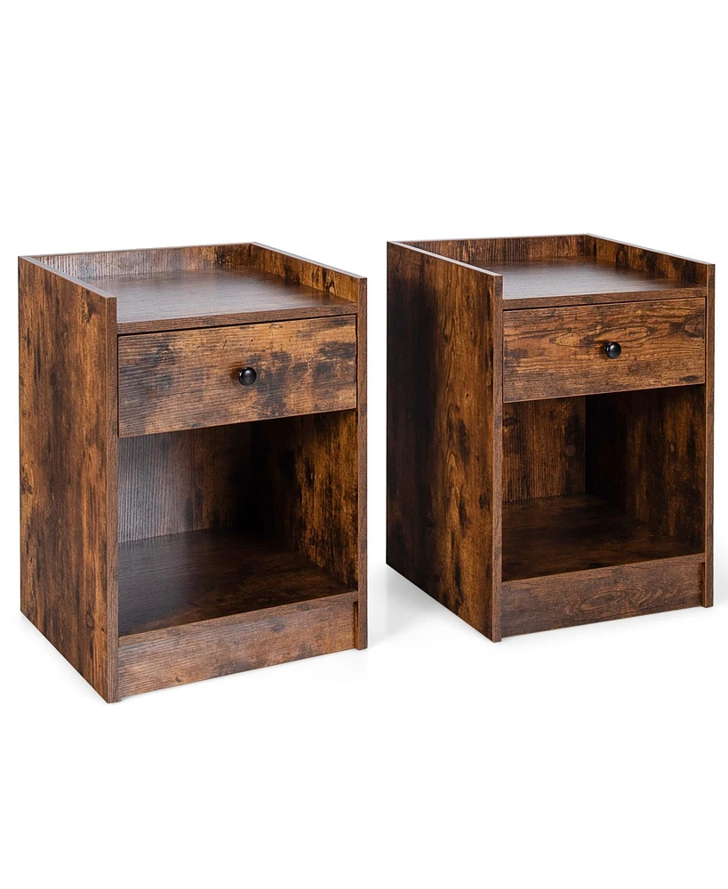 Sugift Set of 2 Nightstand with Drawer Cabinet End Side Table Raised Top