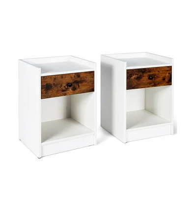 Sugift Set of 2 Nightstand with Drawer Cabinet End Side Table Raised Top