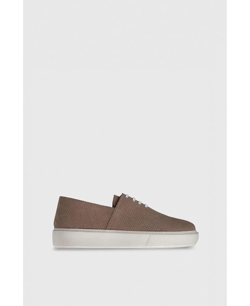 Furniq Uk Men's Perforated Real Suede Low Top Sneaker