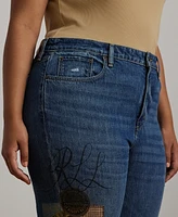 Lauren Ralph Plus Tapered Patchwork Boyfriend Jeans