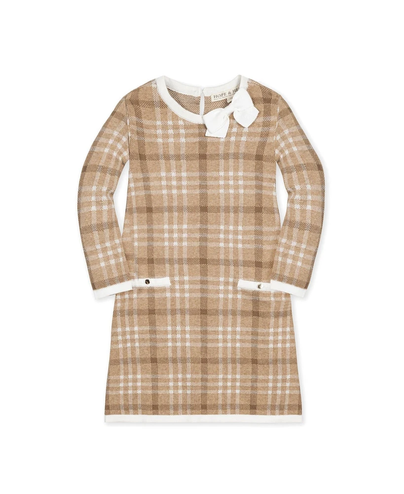 Hope & Henry Big Girls Organic Long Sleeve Bow Detail Intarsia Sweater Dress