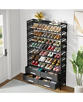 Tribesigns 10 Tier Shoe Rack Organizer with 4 Bins Drawers for Closet Entryway, 50 Pairs Vertical Shoe Racks Free Standing Tall Shoe Shelf Storage Org