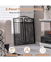 Sugift 3-Panel Freestanding Fireplace Screen Folded Fire Doors