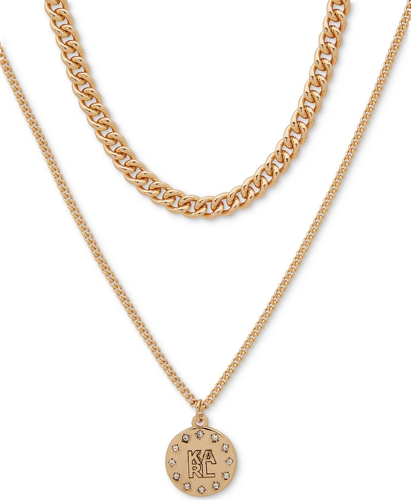 Karl Lagerfeld Paris Gold-Tone Pave Logo 2-in-1 Layered Pendant Necklace, 16" + 3" extender