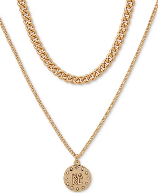 Karl Lagerfeld Paris Gold-Tone Pave Logo 2-in-1 Layered Pendant Necklace, 16" + 3" extender