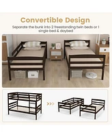Sugift Solid Wood Twin Over Twin Bunk Bed Frame with High Guardrails and Integrated Ladder