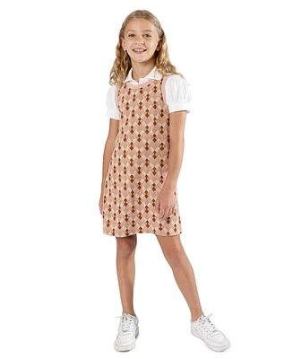 Rare Editions Big Girls Knit Dress with Collared Shirt Dress, 3 Piece