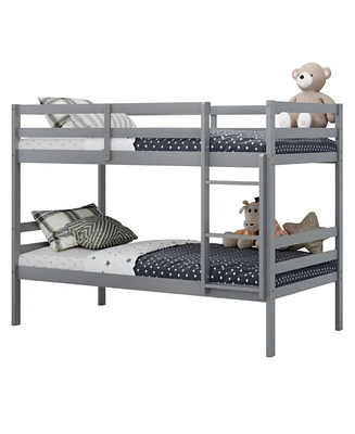 Twin Size Sturdy Wooden Bunk Beds with Ladder and Safety Rail