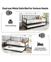 Sugift Twin Daybed Set with Metal Slat Support and Roll-Out Trundle