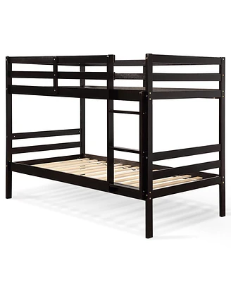 Sugift Twin Sturdy Wooden Bunk Beds with Ladder and Safety Rail