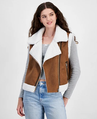 Madden Girl Juniors' Faux-Shearling Moto Vest