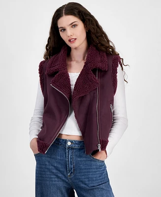 Madden Girl Juniors' Faux-Shearling Moto Vest