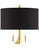 Athena Mid Century Modern Buffet Table Lamp 35 1/2" Tall Skinny Sculptural Gold Leaf Metal Abstract Black Drum Shade Decor Bedroom Living Nightstand B