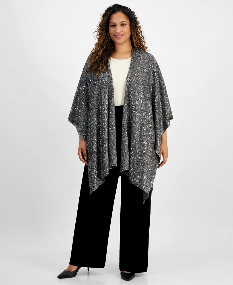 Anne Klein Plus Sequined Knit Open-Front Cape, Created for Macy's