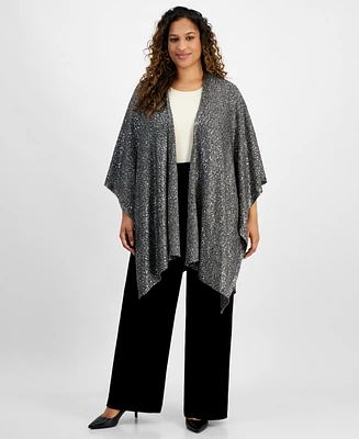 Anne Klein Plus Sequined Knit Open-Front Cape, Created for Macy's