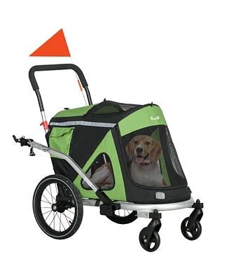 Aosom 2 in 1 Bike Trailer with Aluminum Frame for Medium-Sized Dogs, Green