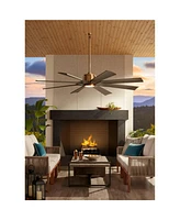 60" Defender Modern Outdoor Ceiling Fan with Dimmable Led Light Remote Control Soft Brass Weathered Oak Blades Damp Rated for Patio Exterior House Por