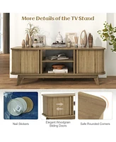 Sugift Tv Stand for 55-Inch Tv Media Console Table with Dual Sliding Doors
