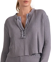 Elan Women's Waffle-Knit Split-Neck Top