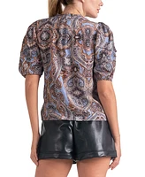 Elan Women's Paisley Puff-Sleeve Blouse