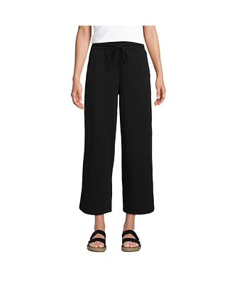 Lands' End Women's Tall Sport Knit Elastic Waist Wide Leg Crop Pants