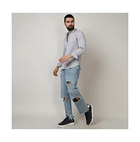 Men's Moon Grey Self-Design Striped Shirt