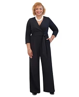 Kasper Women's Tie-Waist 3/4-Sleeve Wide-Leg Jumpsuit