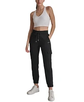 Dkny Sport Women's Studded-Logo Cargo Jogger Fleece Sweatpants