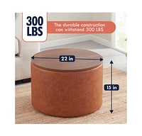 Parker Large Round Coffee Table Storage Ottoman