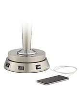 Modern Table Lamp with Usb and Ac Power Outlet Workstation Charging Base 26.25" High Cylinder Fillable Clear Glass Brushed Nickel White Drum Shad