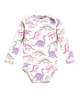 Touched by Nature Baby Girls Organic Cotton Long-Sleeve Bodysuits, Retro Dino